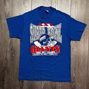 Vintage 1991 New York Giants Super Bowl XXV NFC Champs T-Shirt Trench Blue Large
